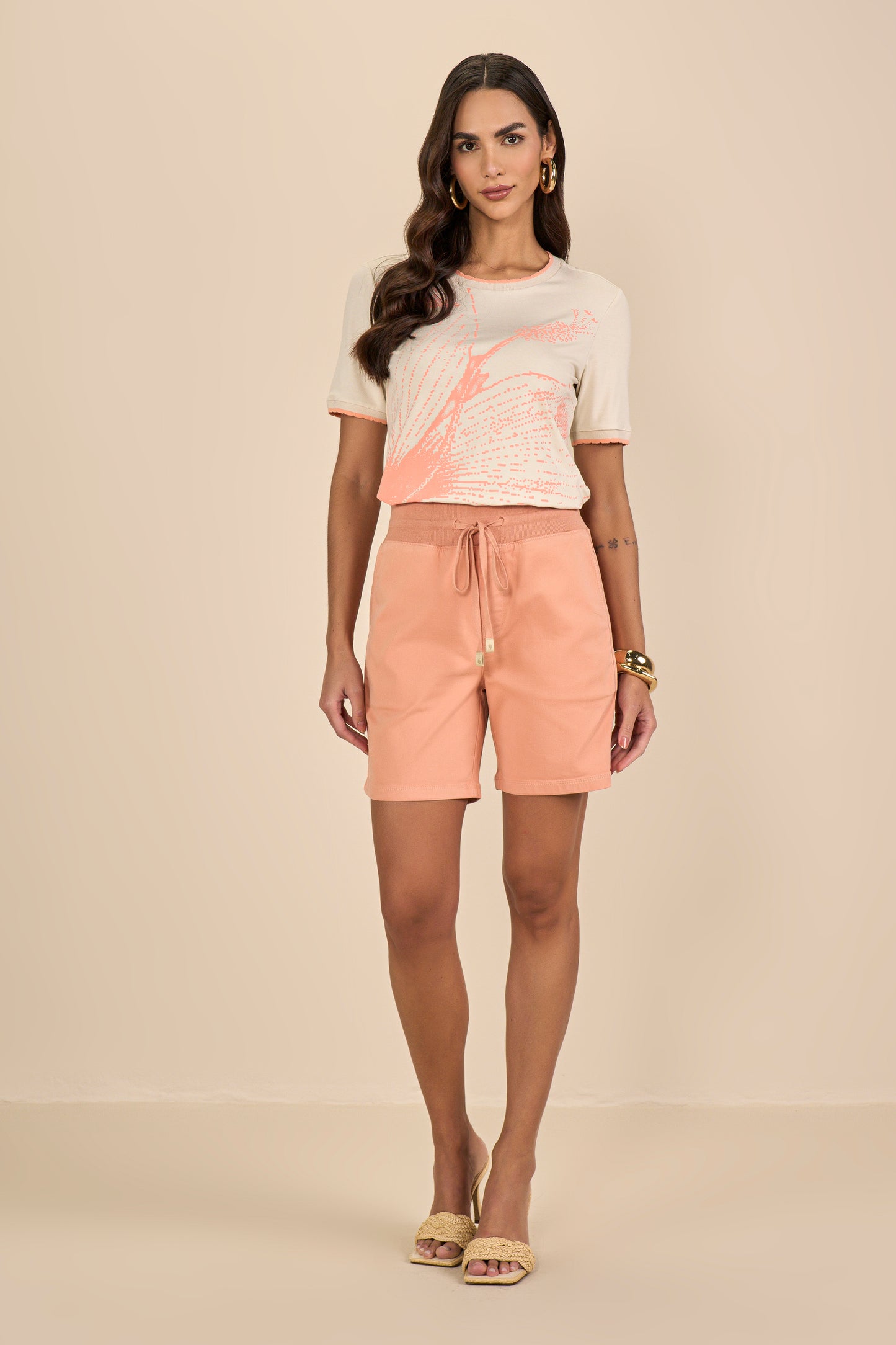bermuda malha color midi comfort cintura intermediária cós tricot