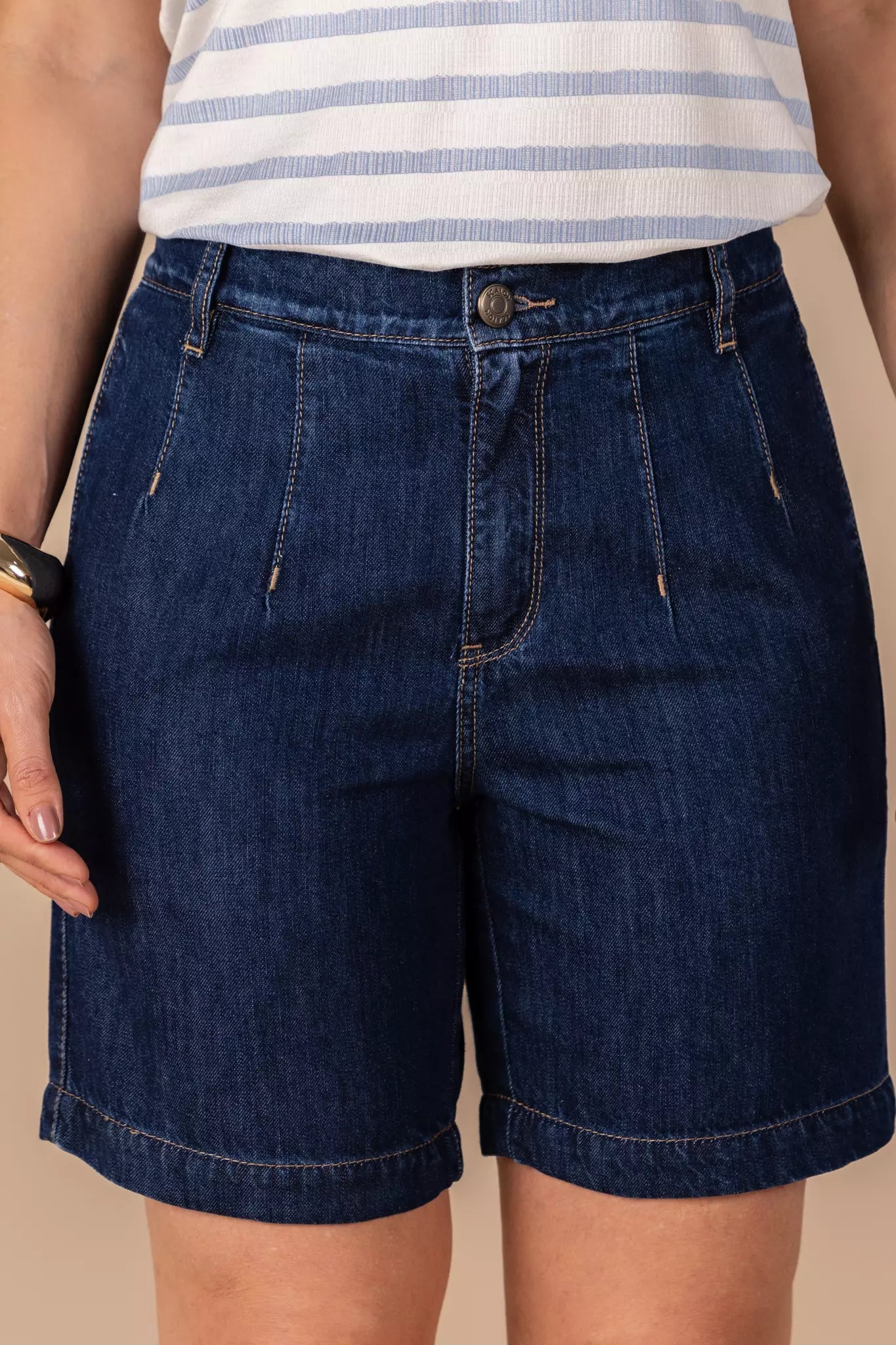 bermuda jeans midi cintura intermediária alfaiataria