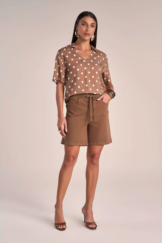 Bermuda Malha Color Midi Comfort Cintura Intermediária Cós Tricot