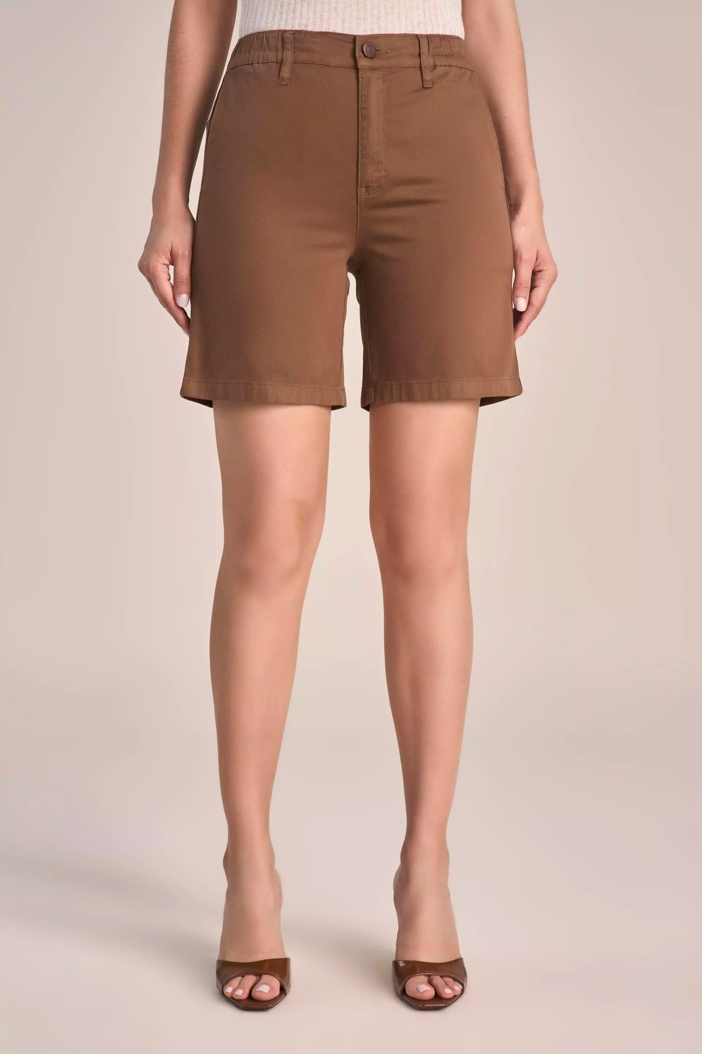 Bermuda Sarja Color Midi Cintura Intermediária Alfaiataria Cós de Elástico