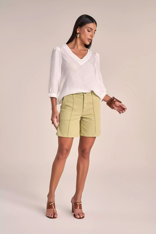Bermuda Sarja Color Midi Cintura Intermediária com Nervuras