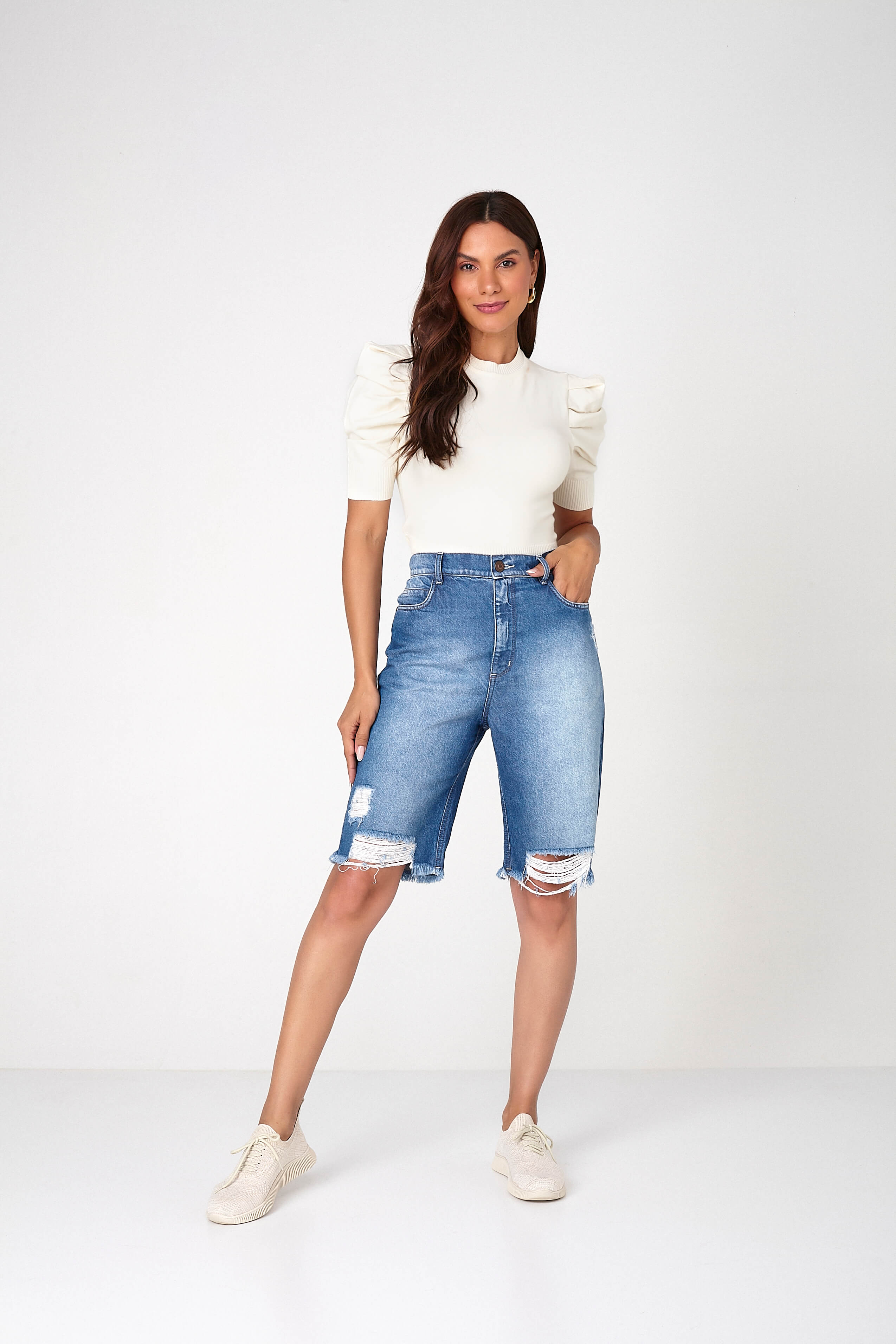 Bermuda jeans cintura shop alta