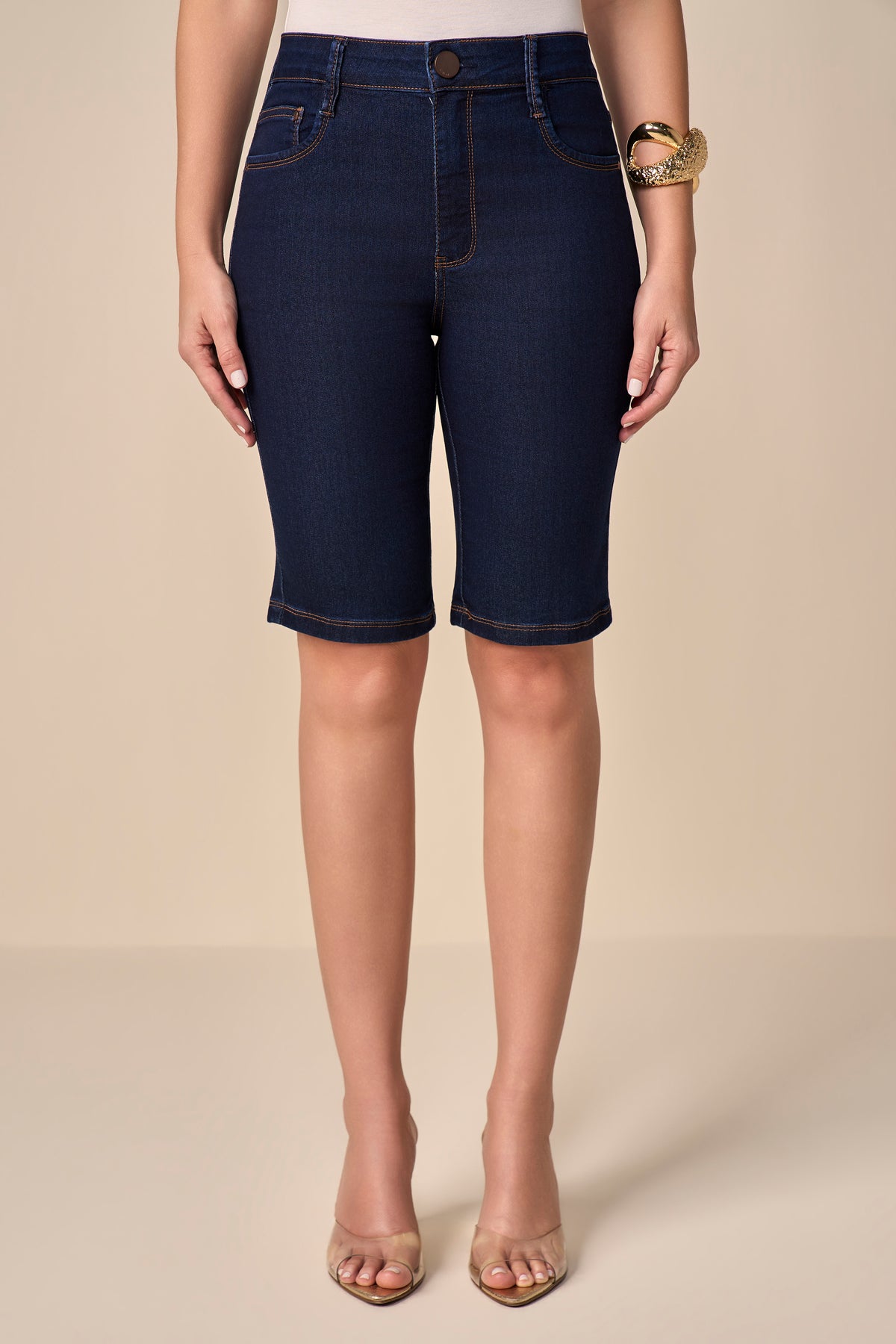 bermuda jeans ciclista cintura intermediária tradicional