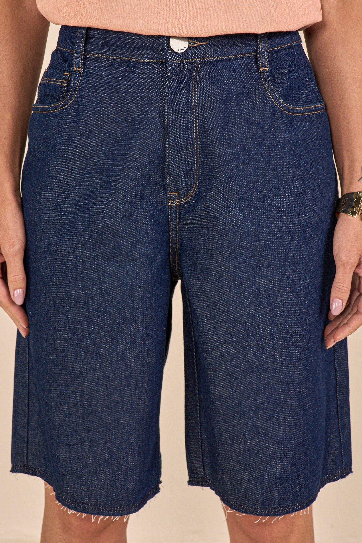 bermuda jeans jorts cintura intermediária com cós de elástico