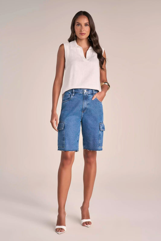 Bermuda Jeans Jorts Cintura Intermediária com Bolsos Cargo