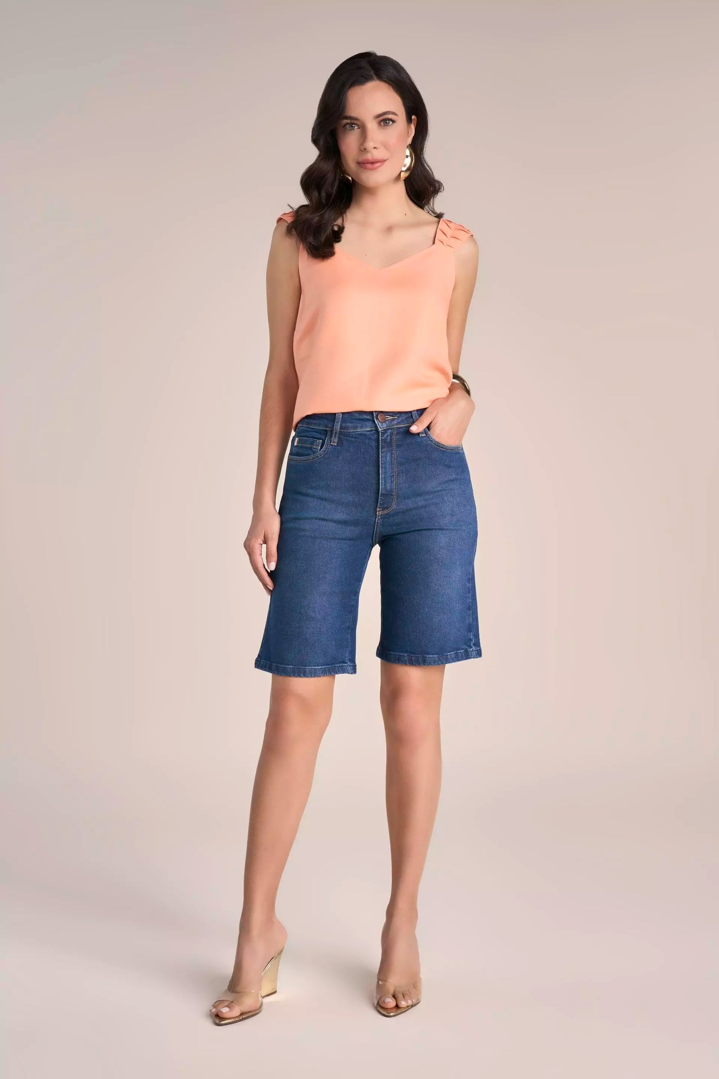 Bermuda Jeans Jorts Cintura Intermediária Tradicional