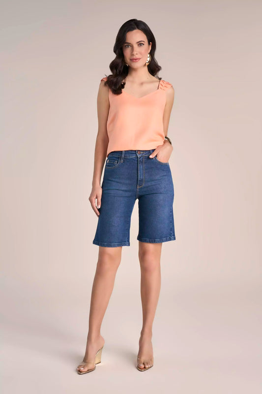Bermuda Jeans Jorts Cintura Intermediária Tradicional