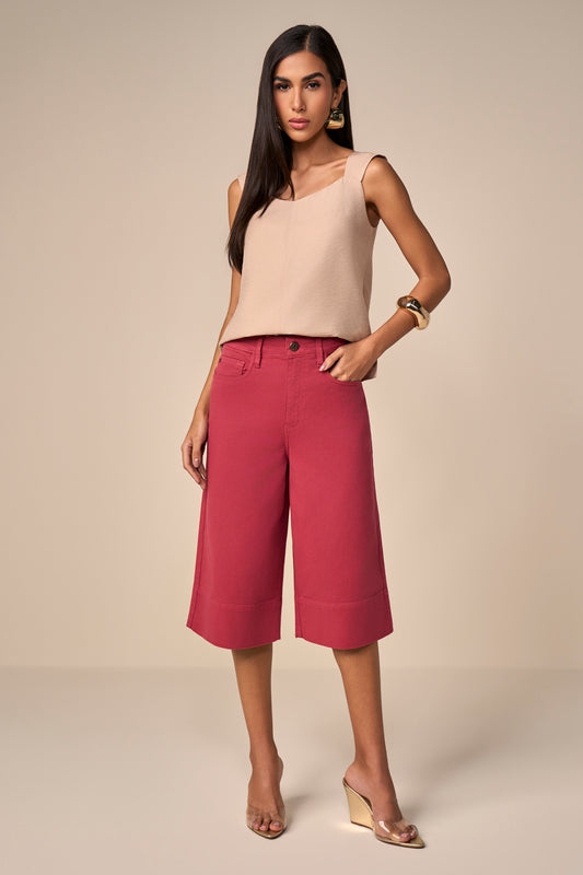 bermuda sarja color wide leg cintura intermediária com barra larga