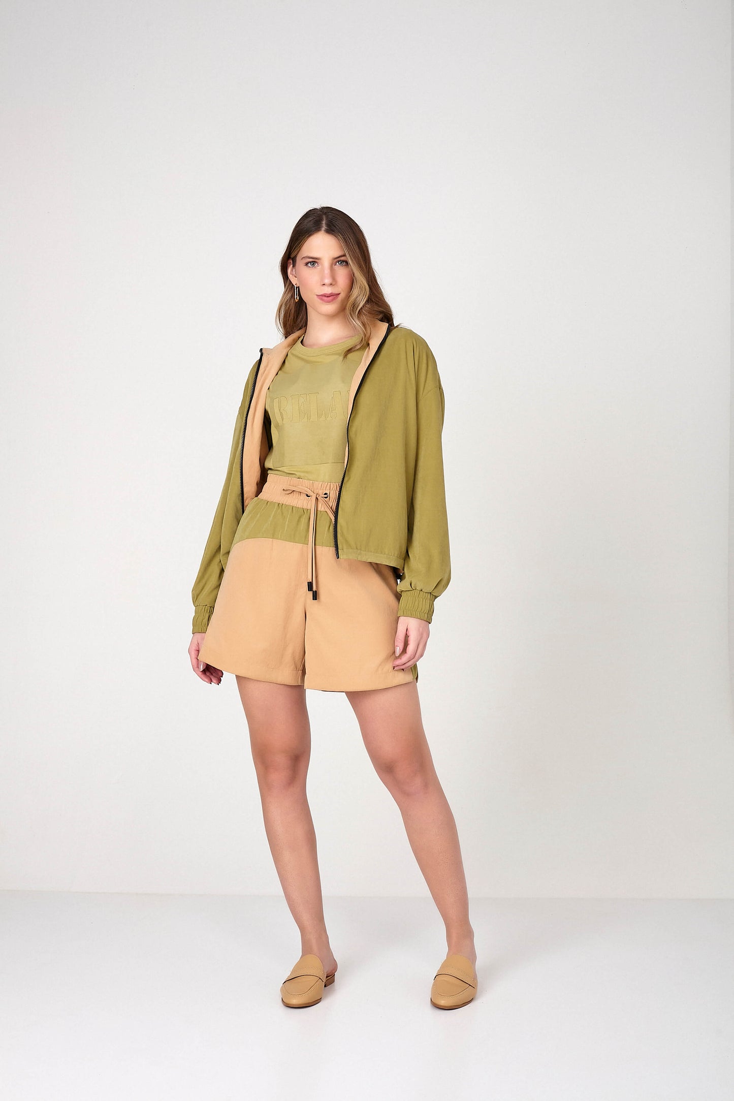 shorts tactel comfort cintura intermediária bicolor