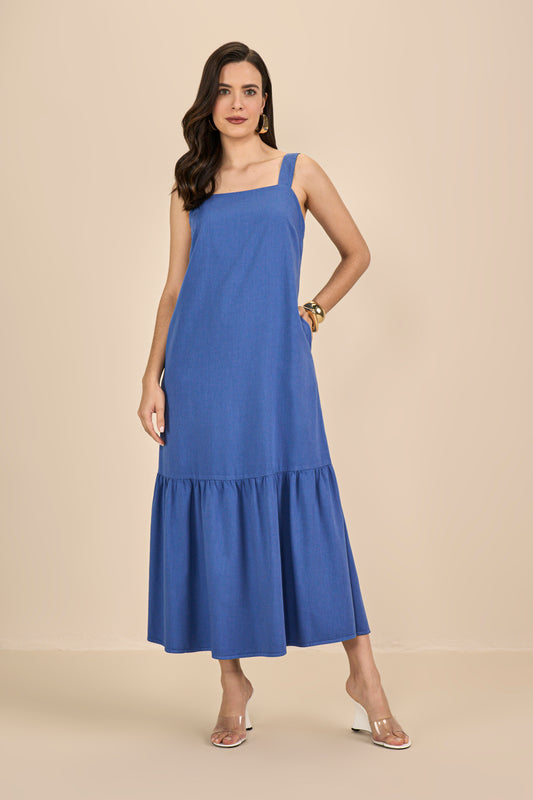 vestido sarja longuete com abertura