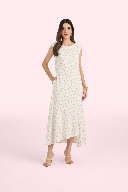 vestido viscose longuete com recorte assimã‰trico estampa poá�