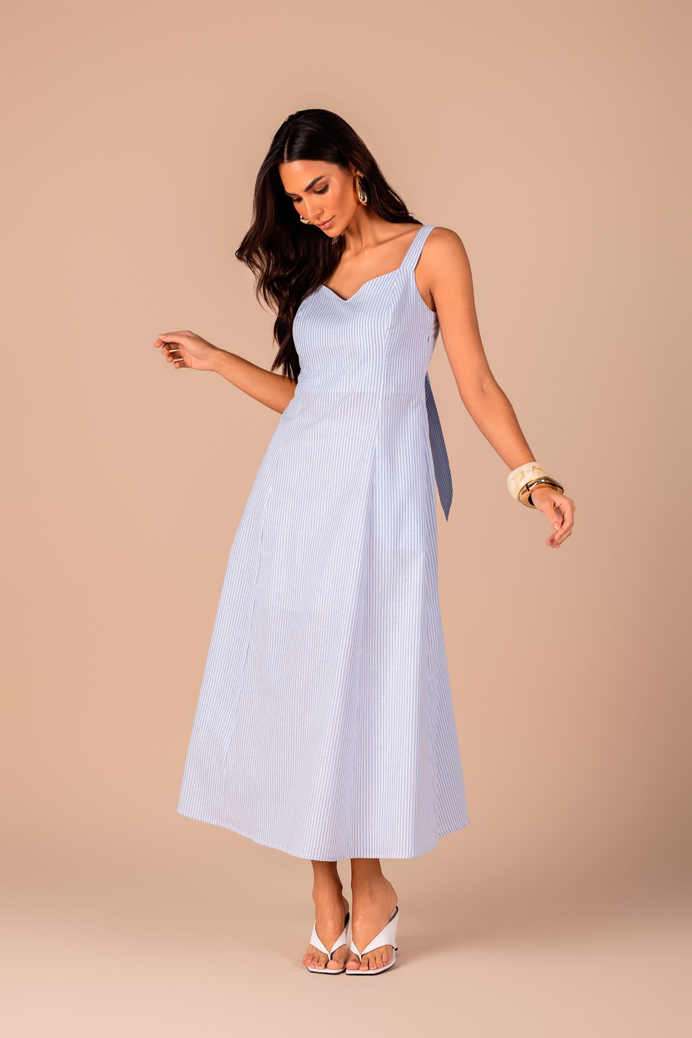 vestido algodão longuete com amarraã‡ãƒo