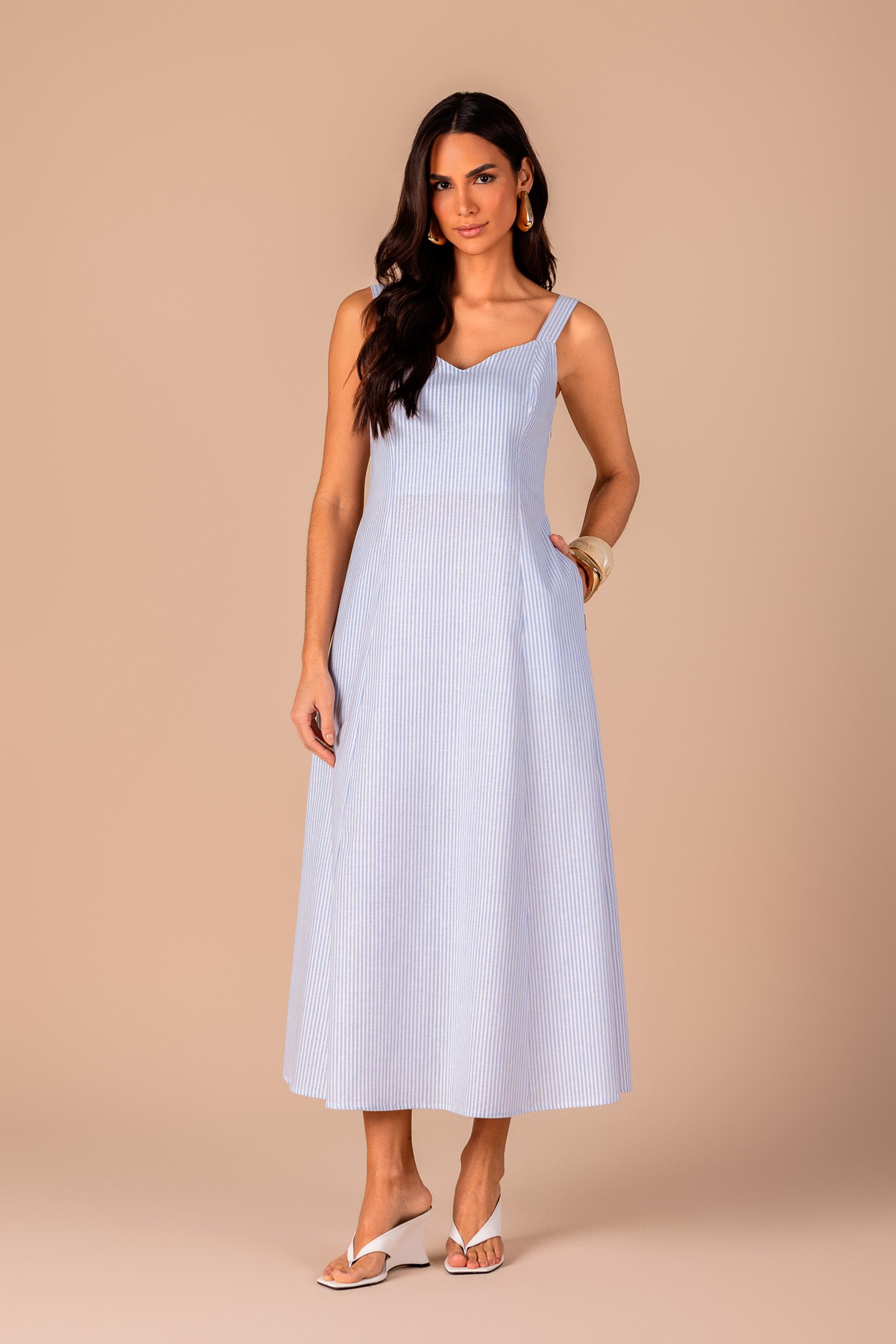 vestido algodão longuete com amarraã‡ãƒo