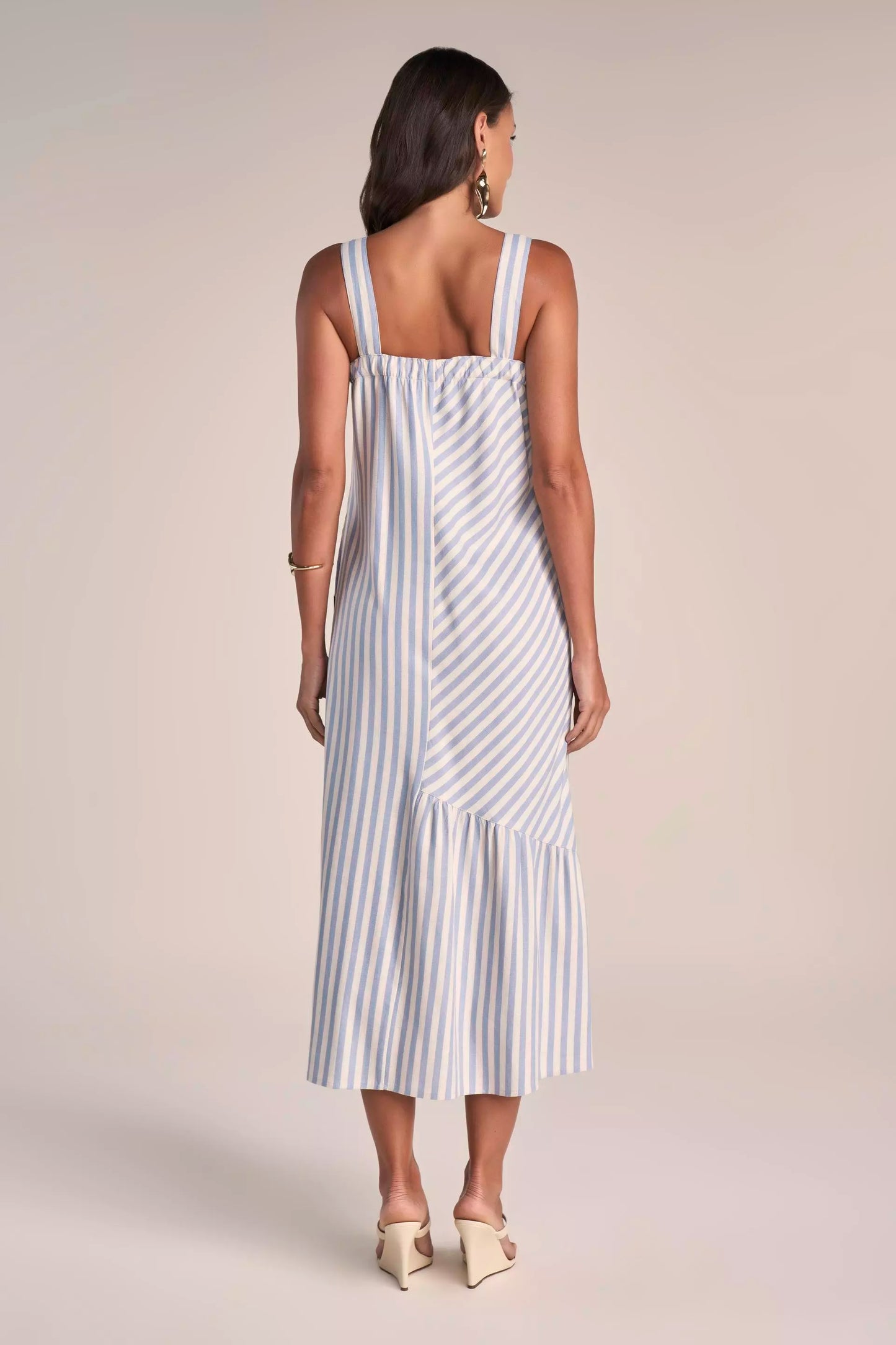 Vestido Viscose Longuete Listrado com Recortes
