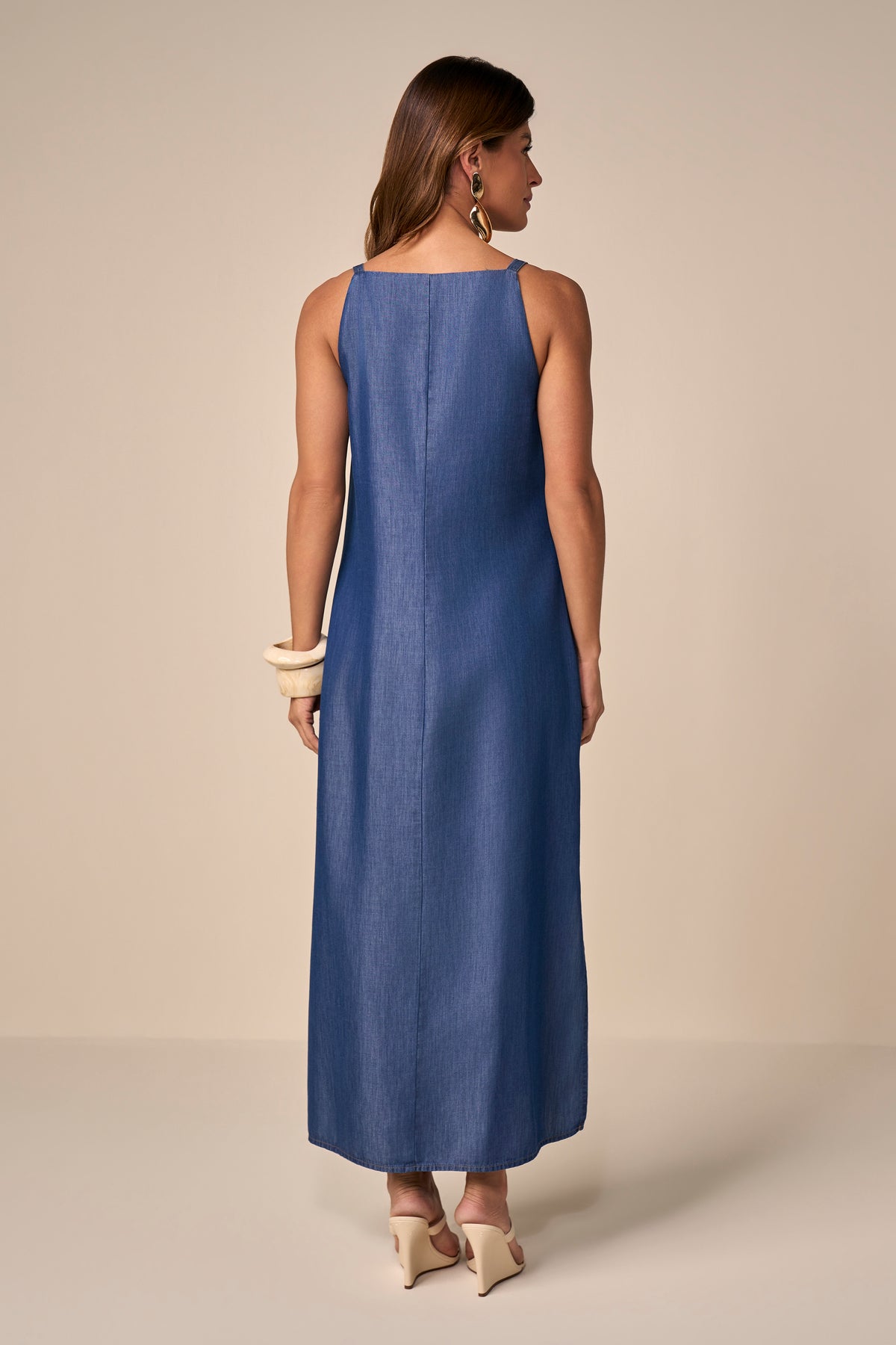 vestido jeans longuete alçafina com abertura