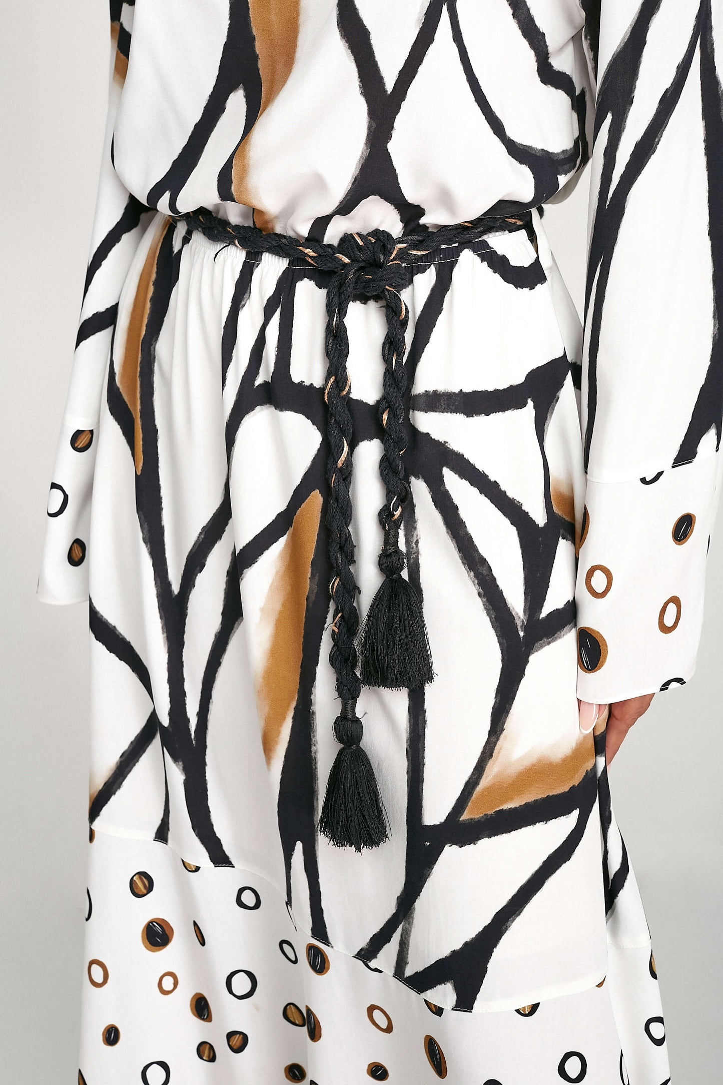 vestido viscose midi estampado com cinto