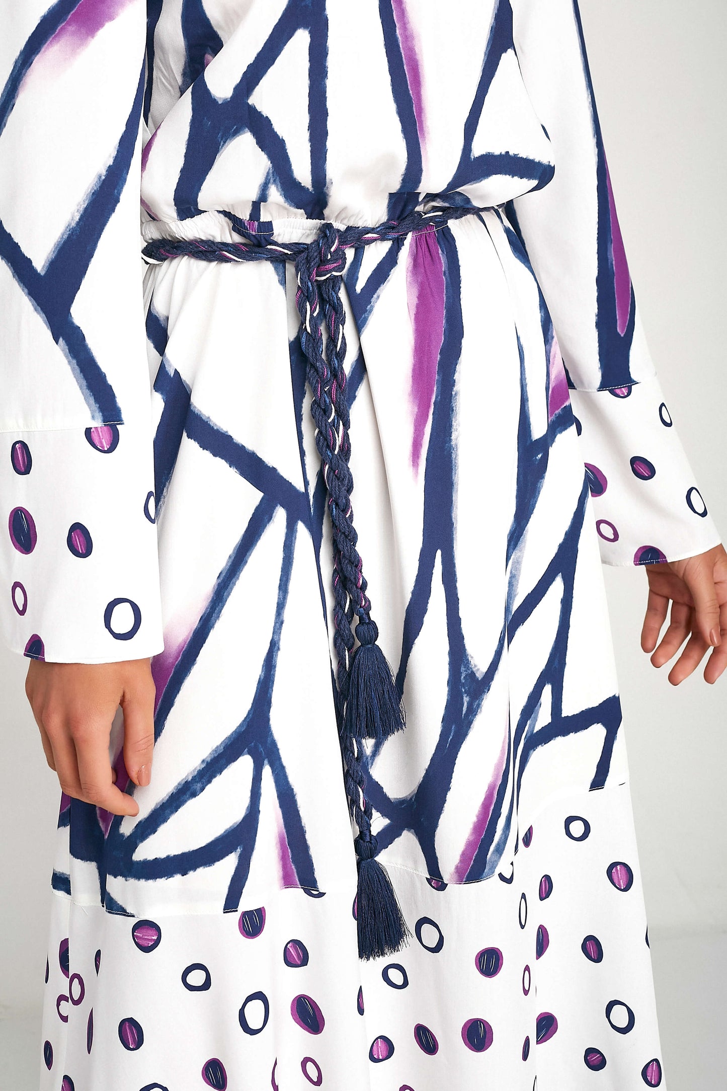 vestido viscose midi estampado com cinto