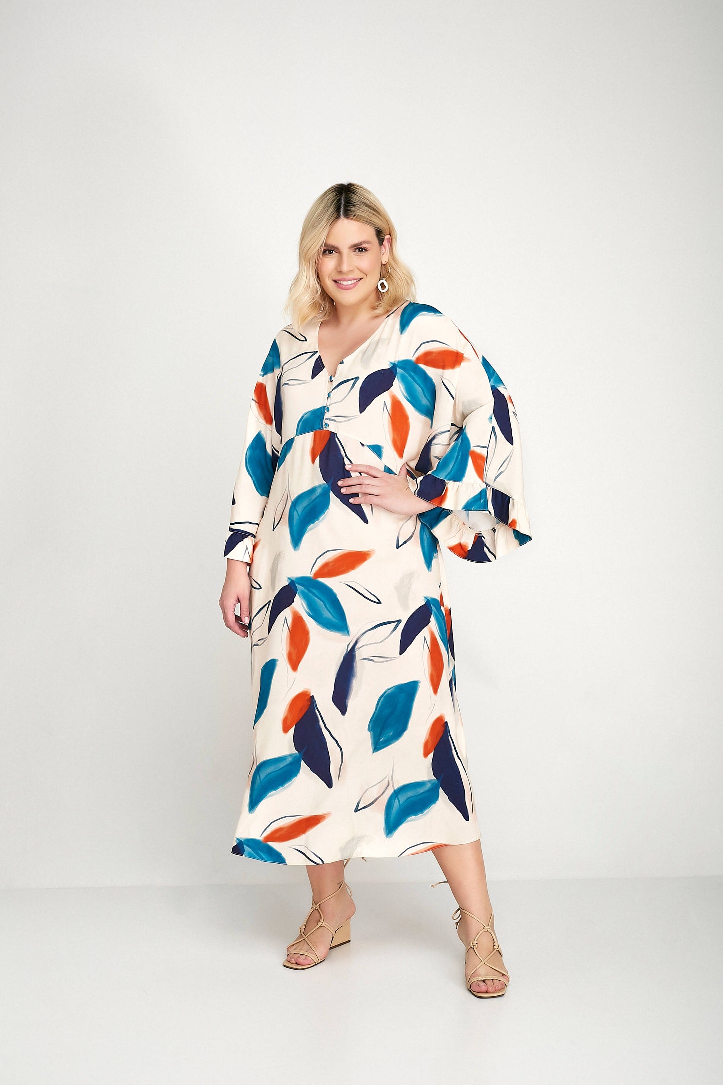vestido viscose midi amplo estampado
