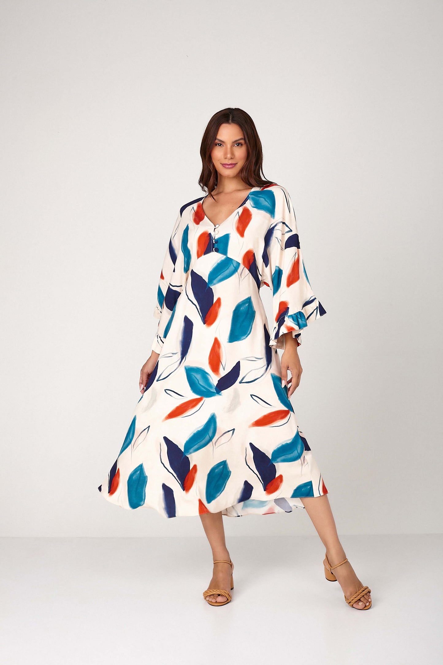 vestido viscose midi amplo estampado