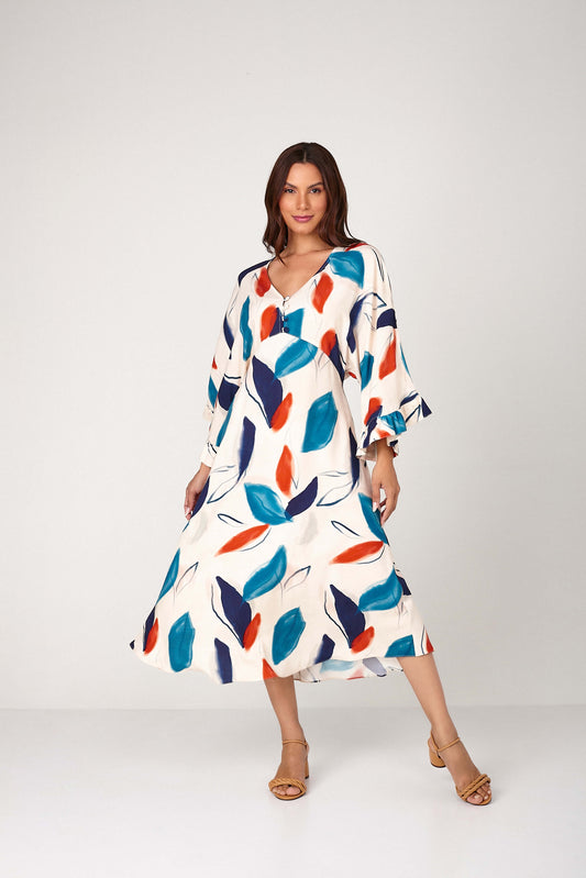 vestido viscose midi amplo estampado