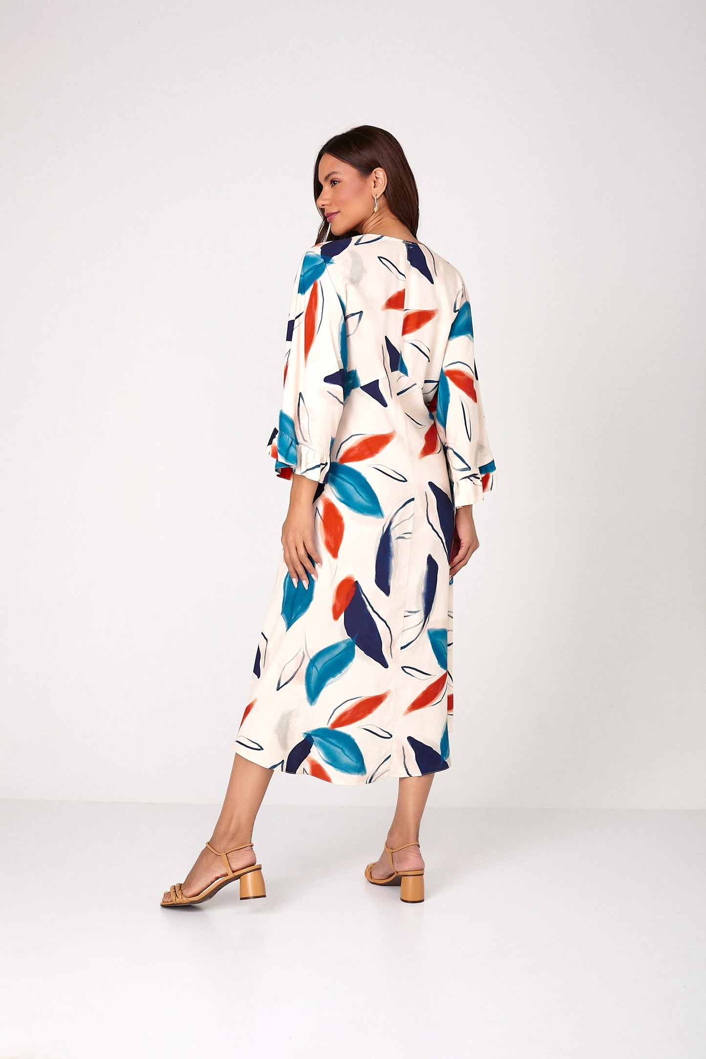 vestido viscose midi amplo estampado
