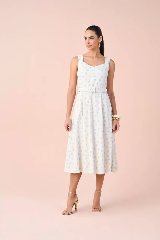 vestido viscose midi alça larga com recortes e cinto