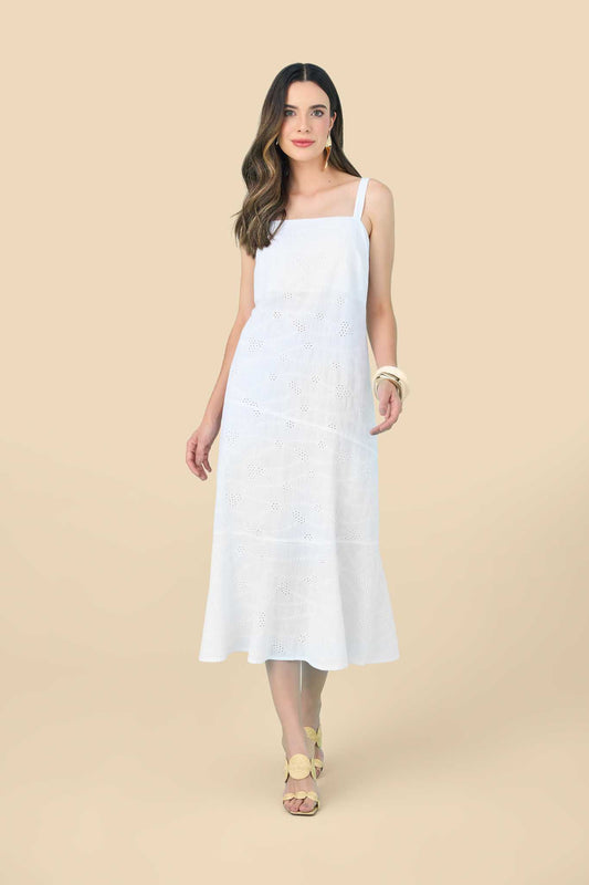 vestido laise midi alça fina com recortes