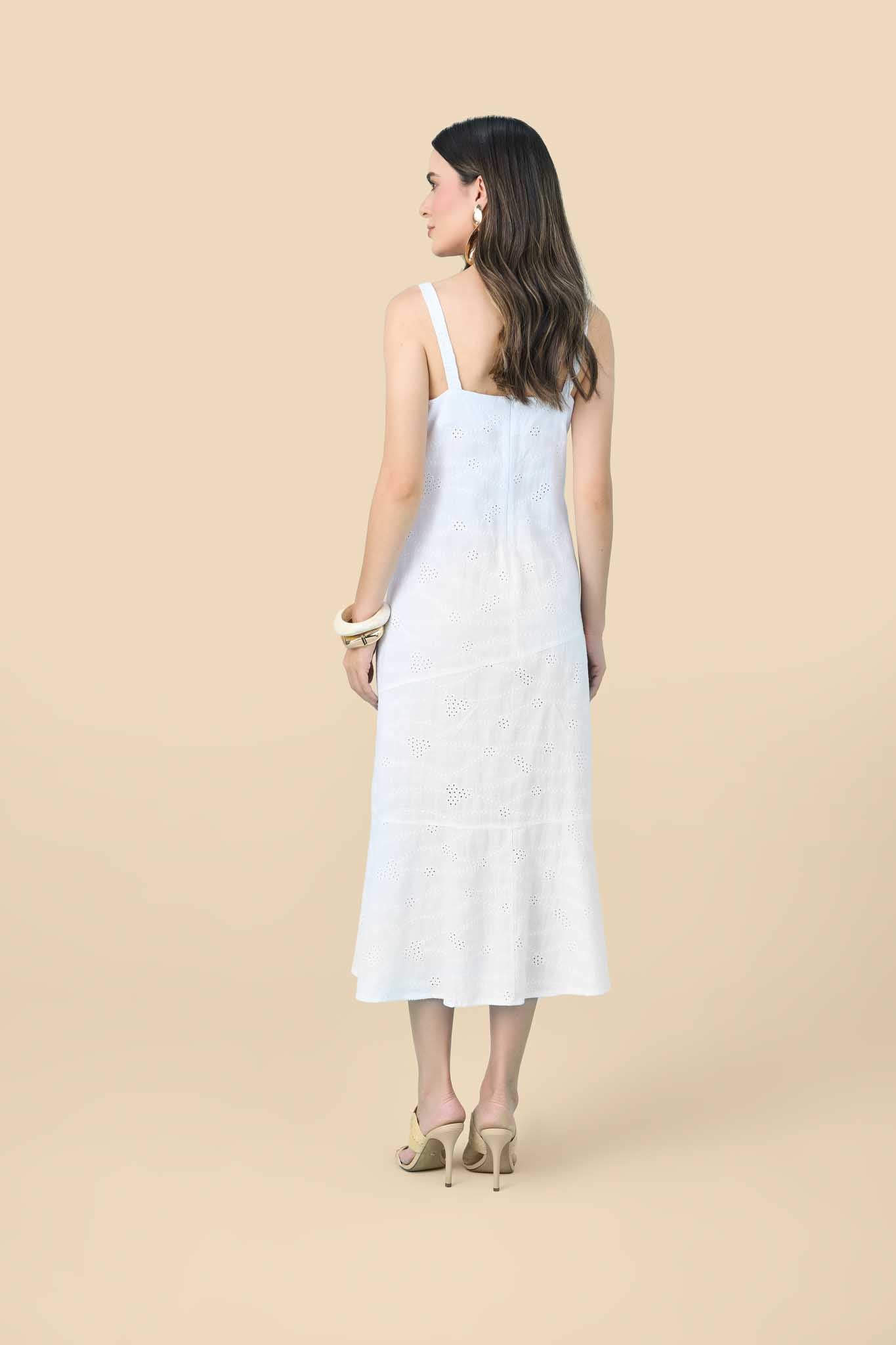 vestido laise midi alça fina com recortes