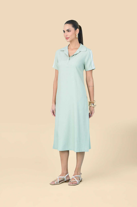 vestido viscose midi manga curta com detalhe viã‰s