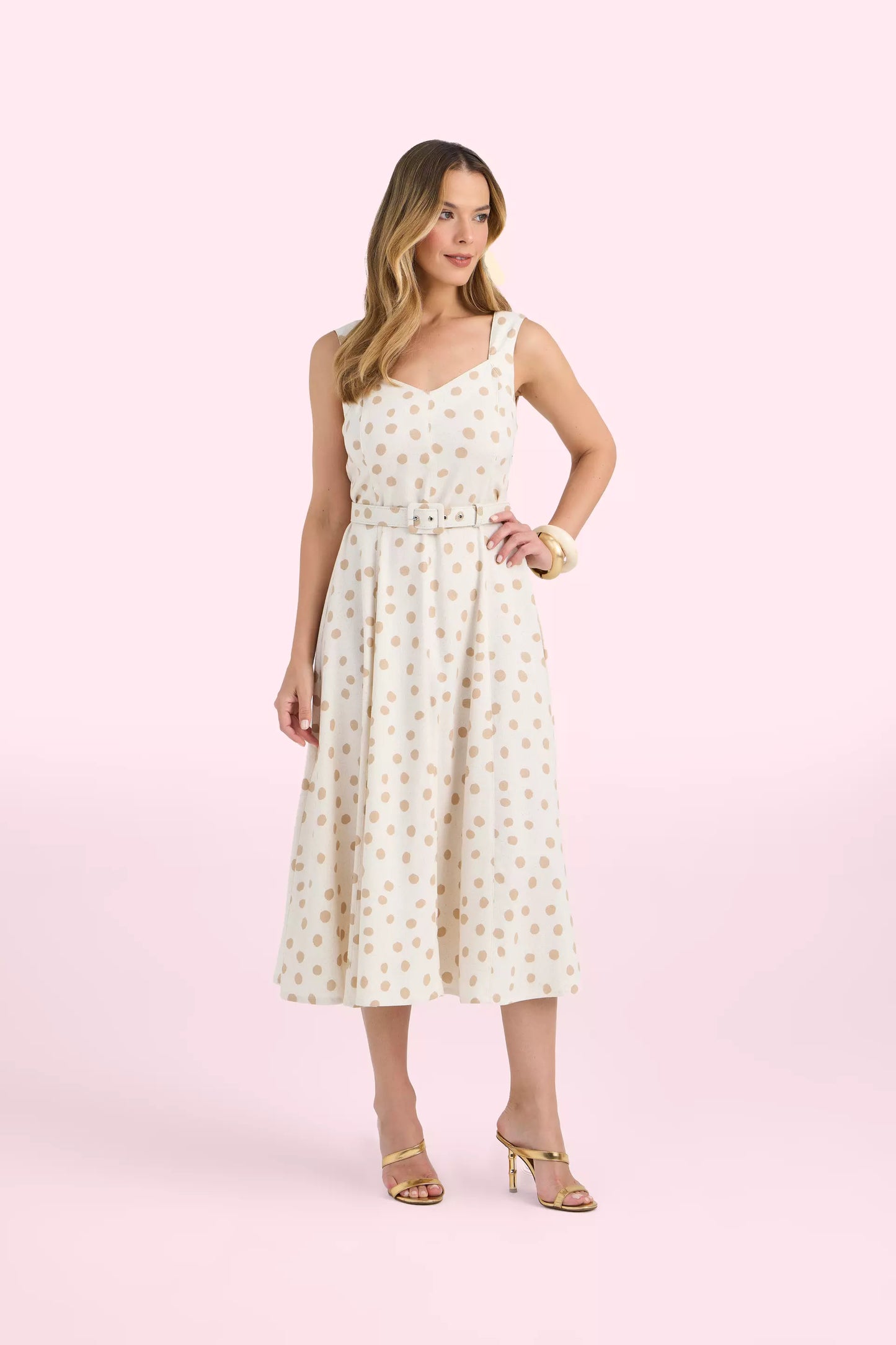 vestido viscose midi alça larga com recortes e cinto