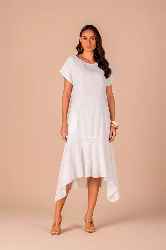 vestido viscose midi com recorte assimã‰trico