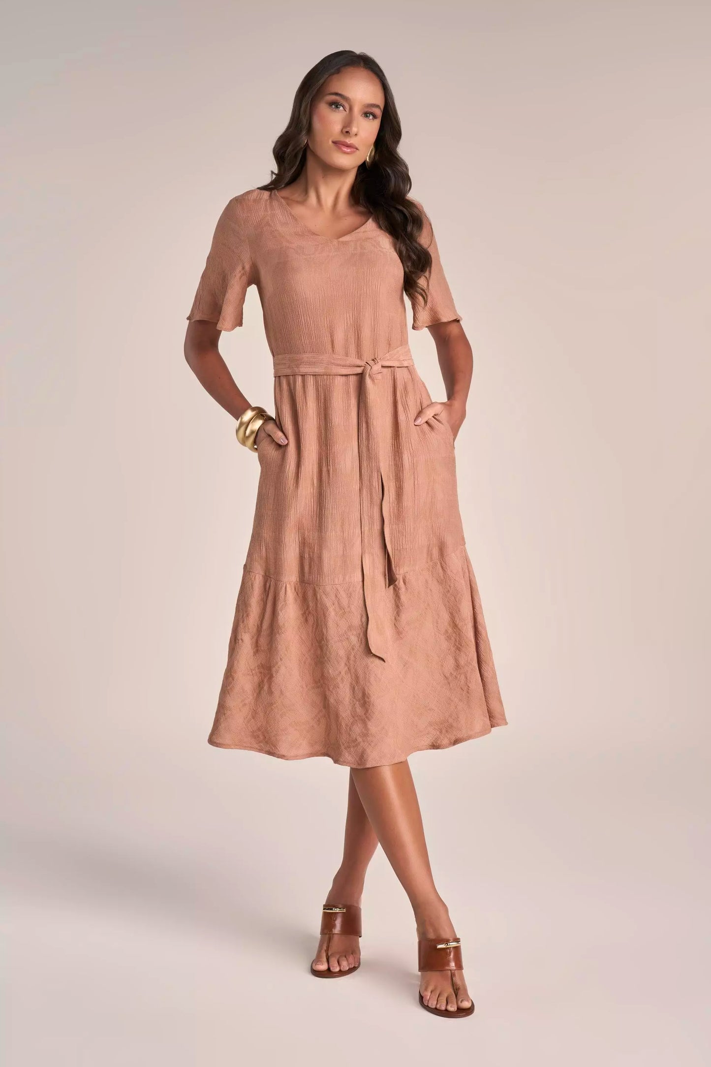 Vestido Viscose Midi com Cinto