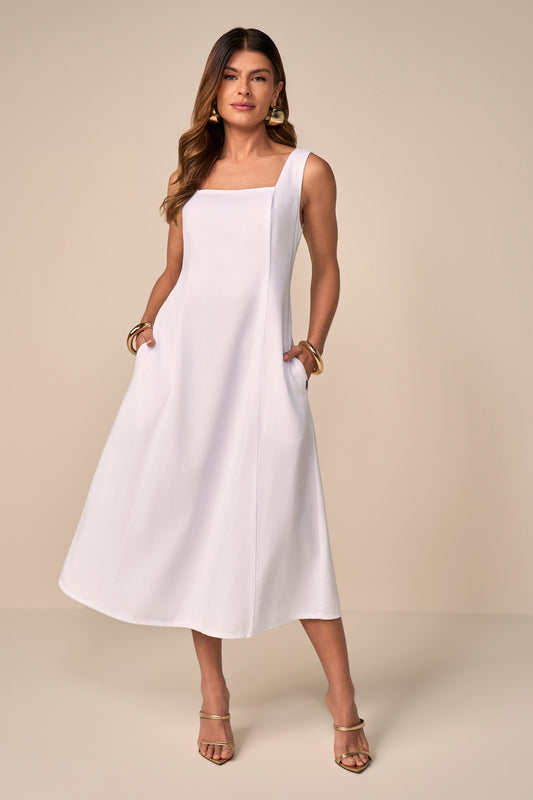 vestido sarja midi com detalhe amarração