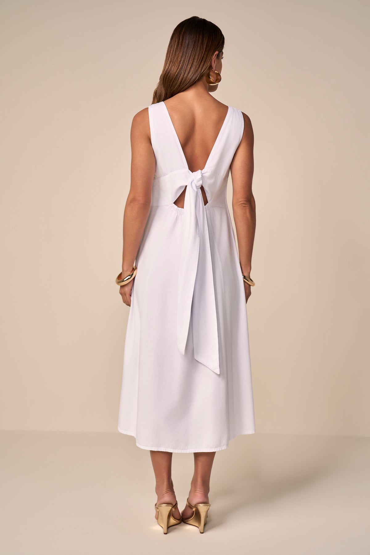 vestido sarja midi com detalhe amarração
