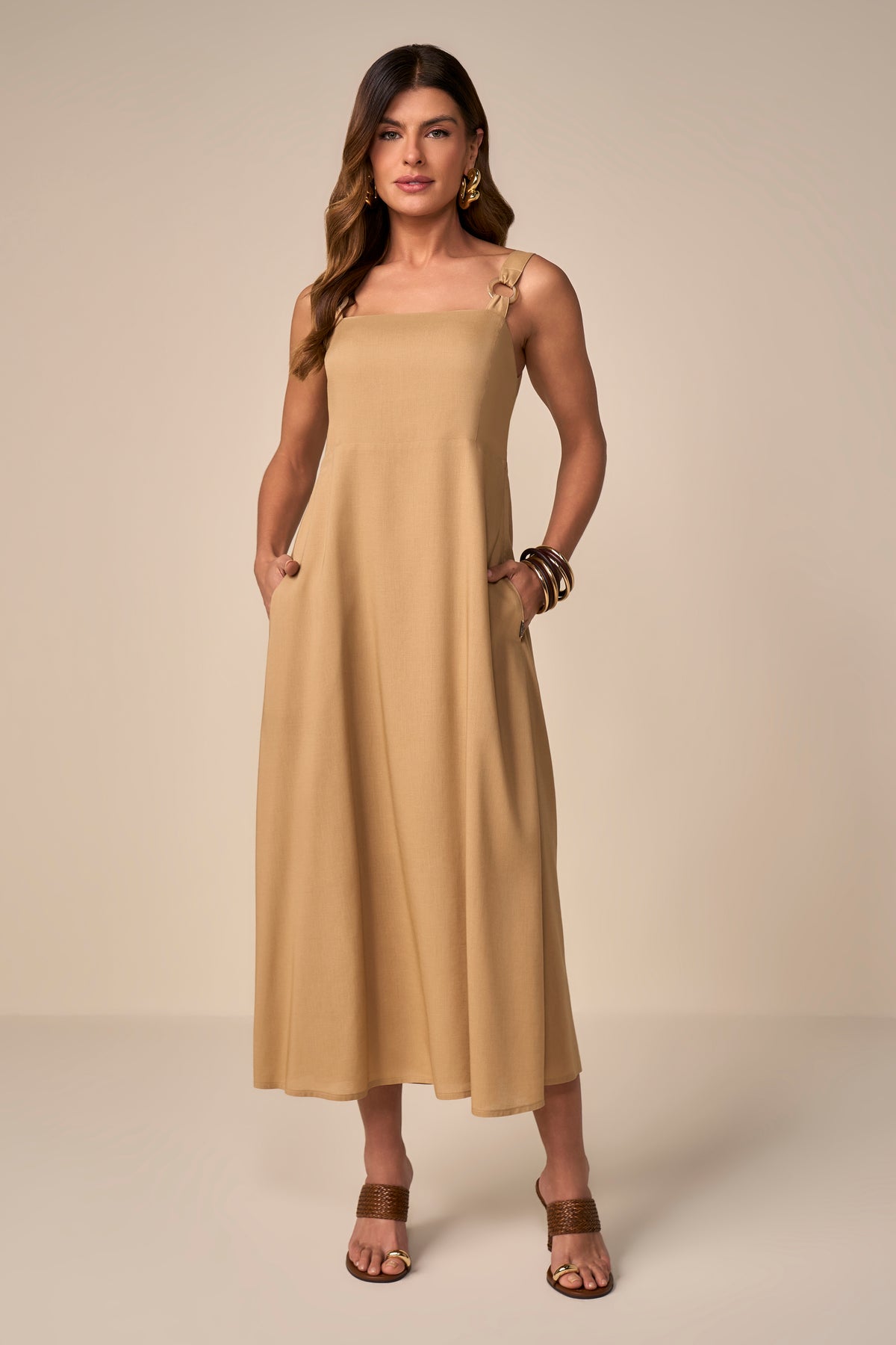 vestido viscose midi alça larga com elástico nas costas