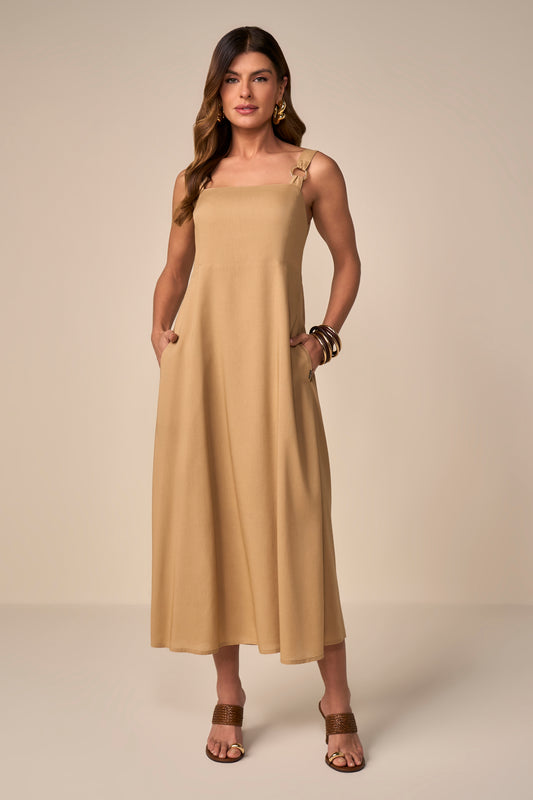 vestido viscose midi alça larga com elástico nas costas