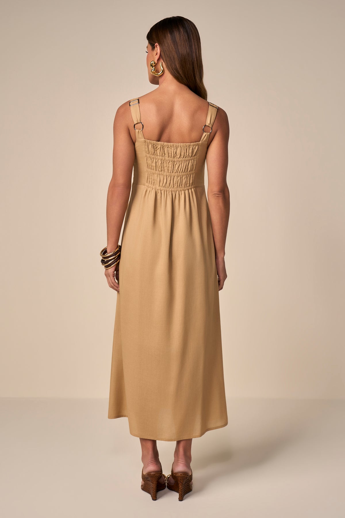 vestido viscose midi alça larga com elástico nas costas
