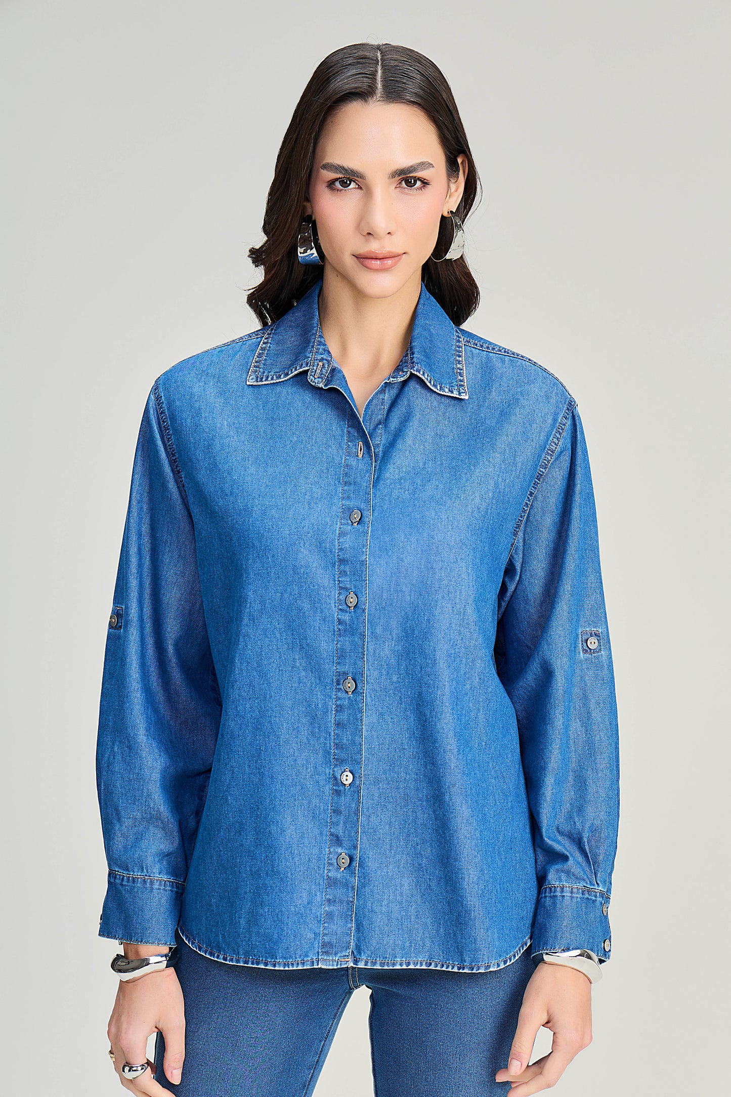 camisa jeans manga longa tradicional