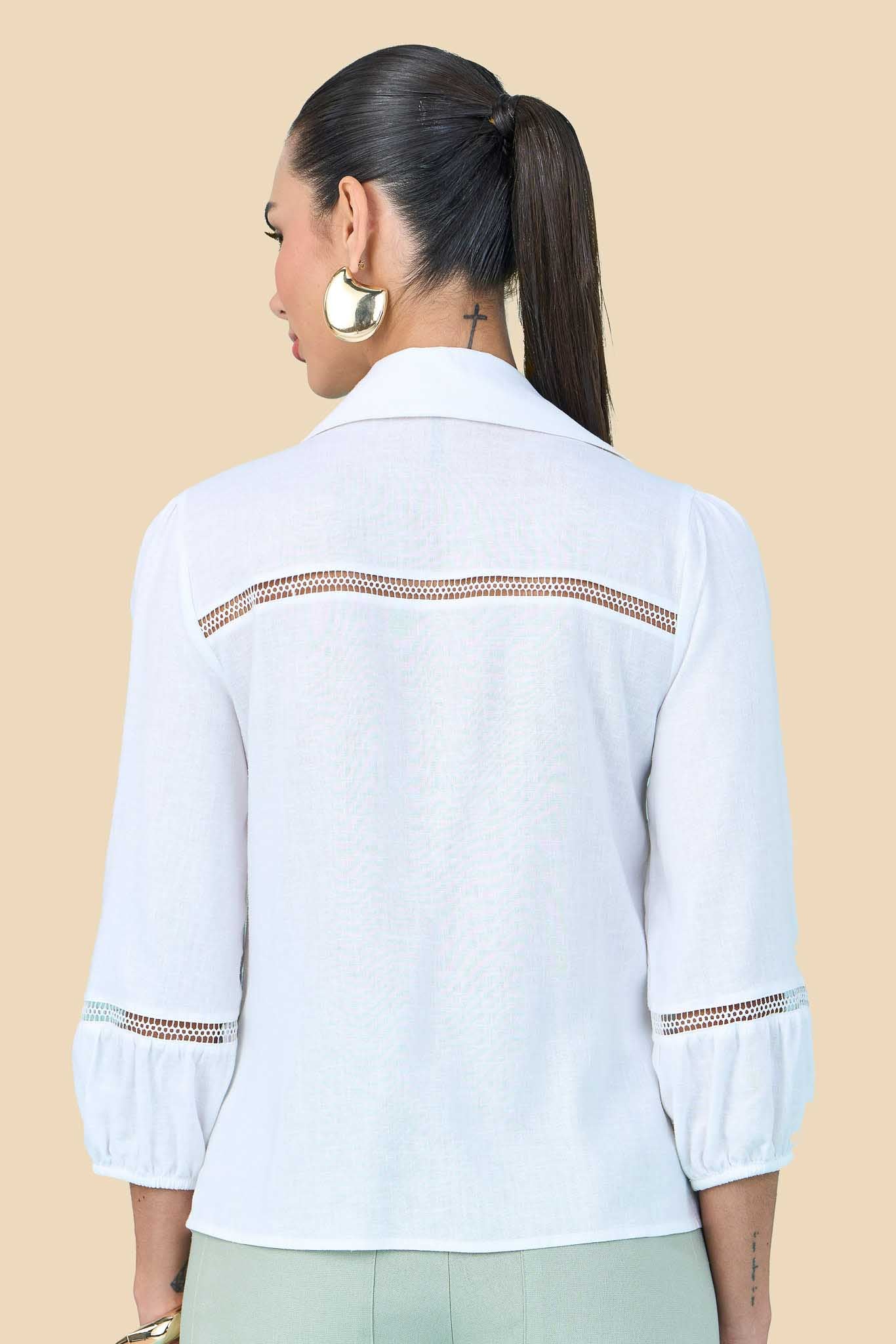 camisa viscose manga 7/8 com entremeios