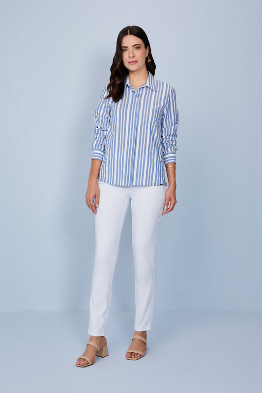 camisa algodão manga longa listrada