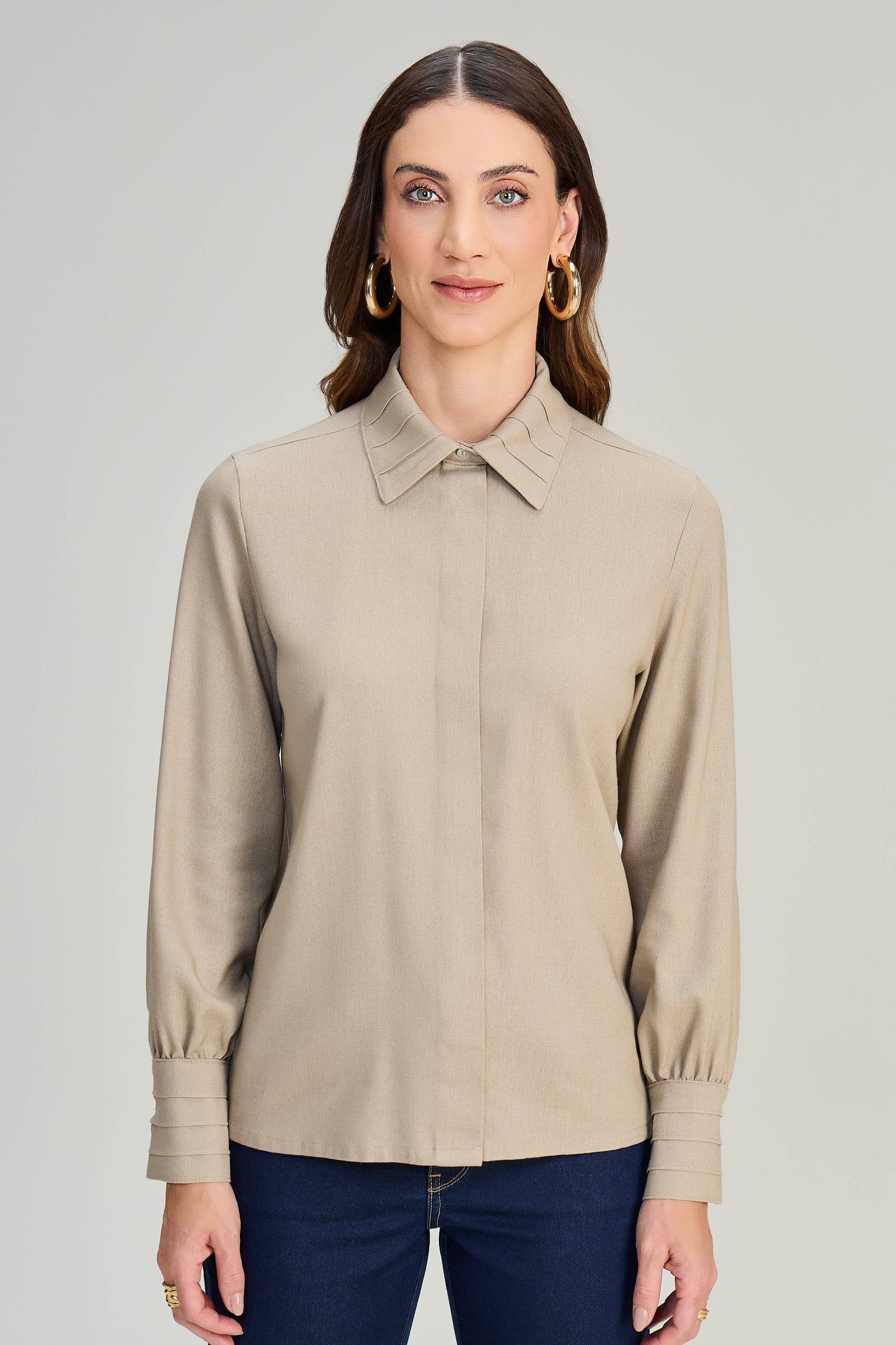 camisa viscose manga longa com nervuras