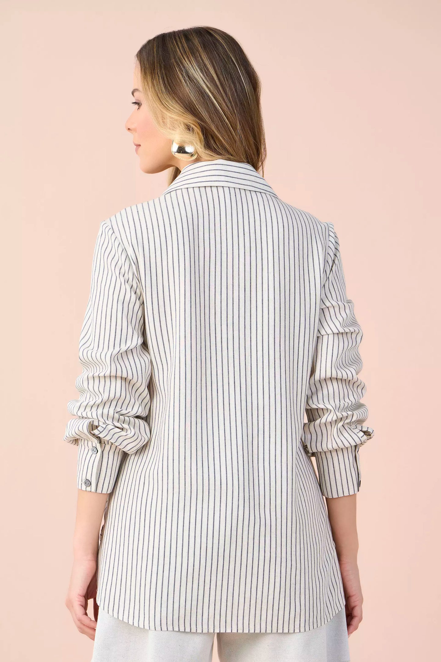 camisa viscose manga longa listrada