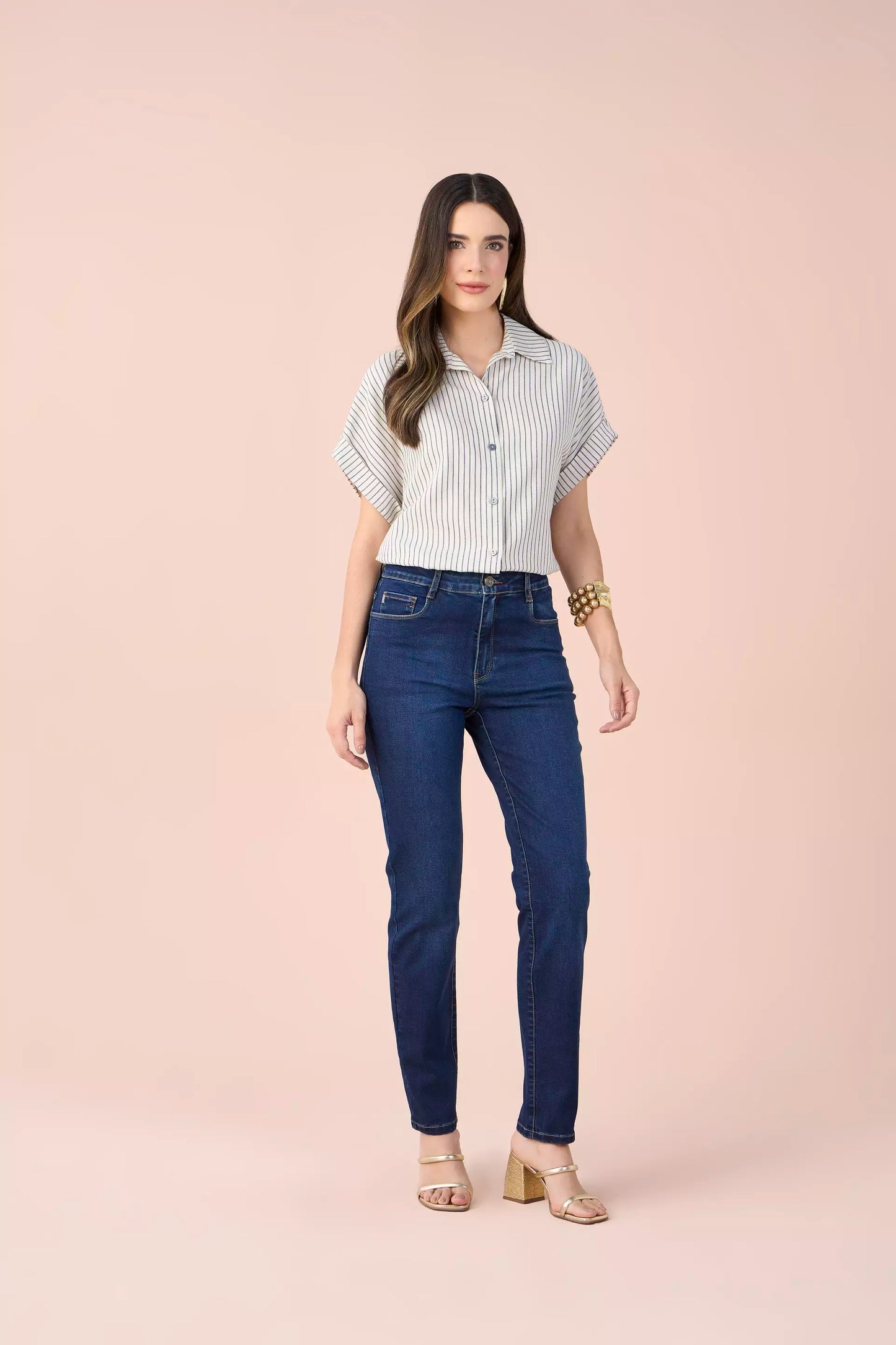 camisa viscose manga curta listrada