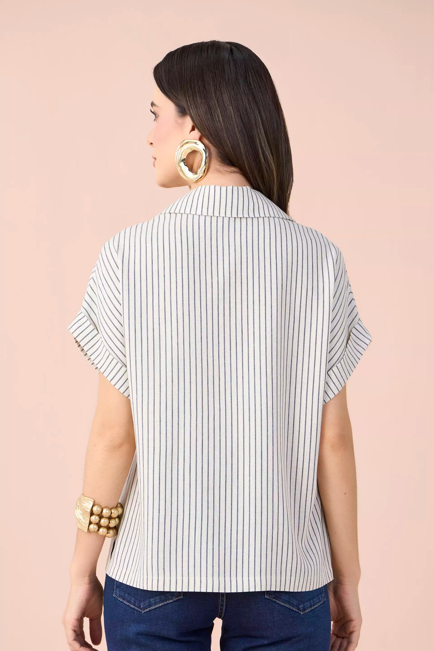 camisa viscose manga curta listrada
