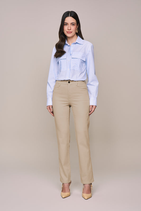 camisa algodão manga longa com bolsos sobrepostos