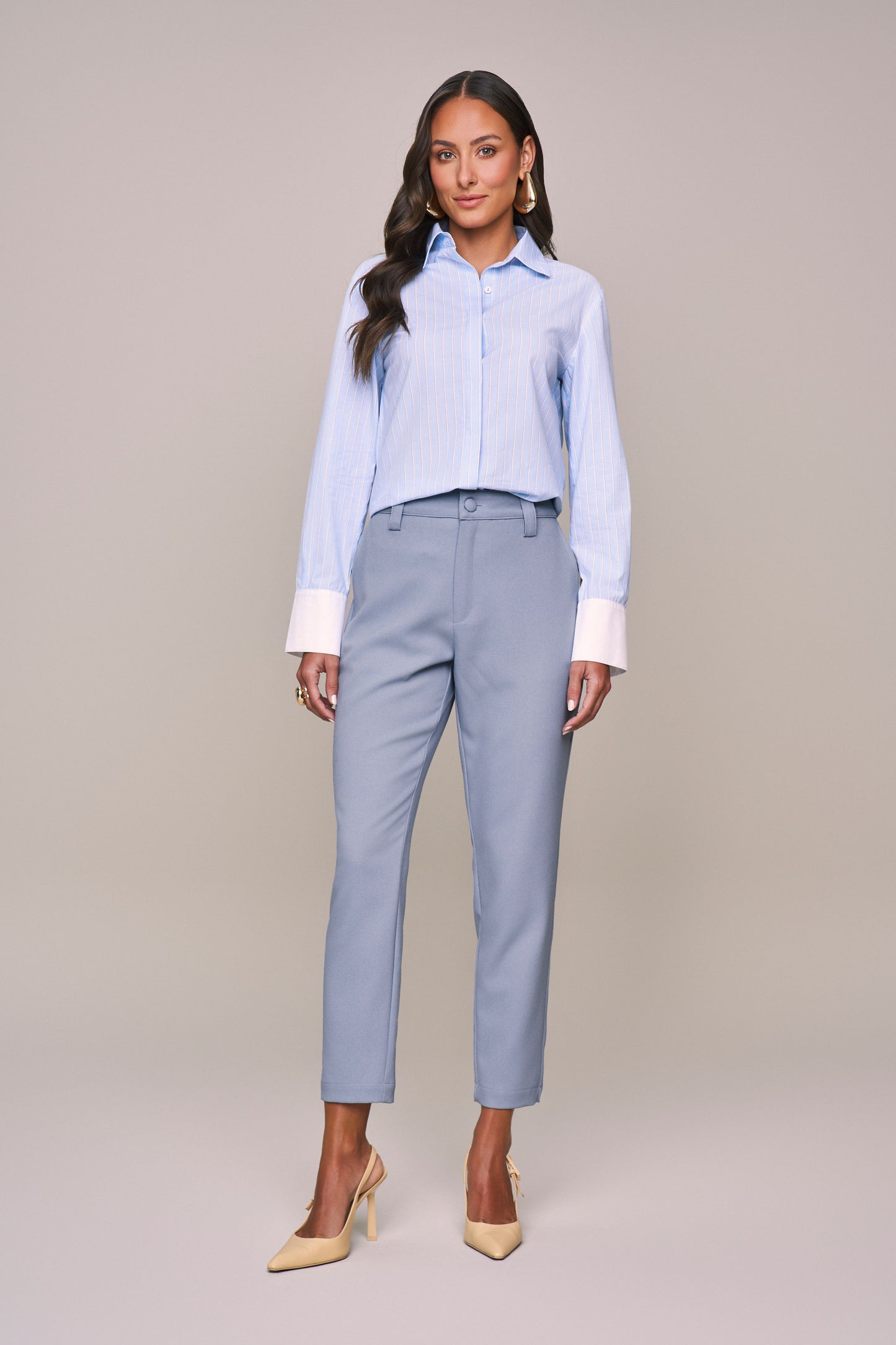 camisa algodão manga longa listrada com mix de tecido