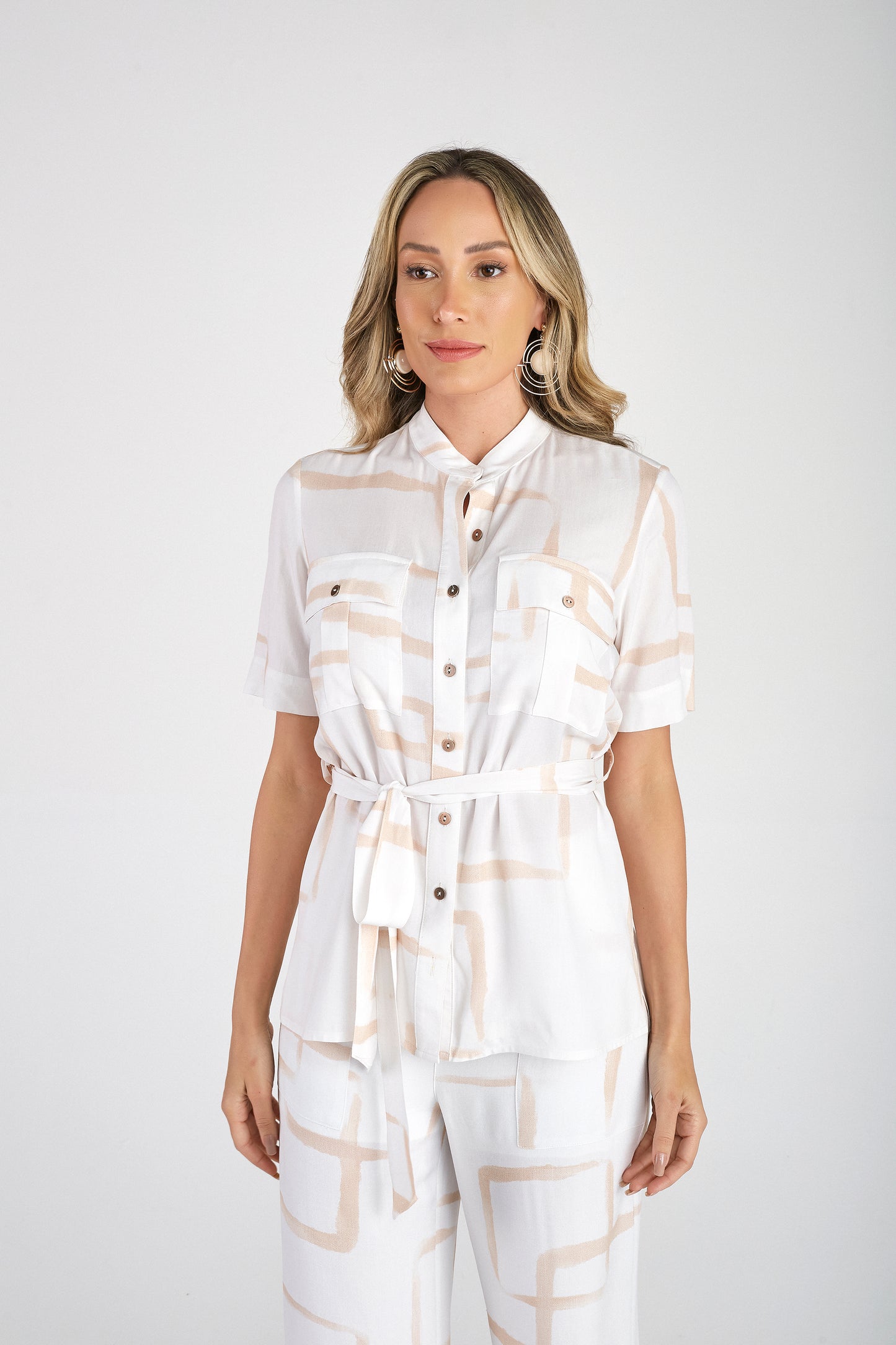 camisa viscose manga curta estampada