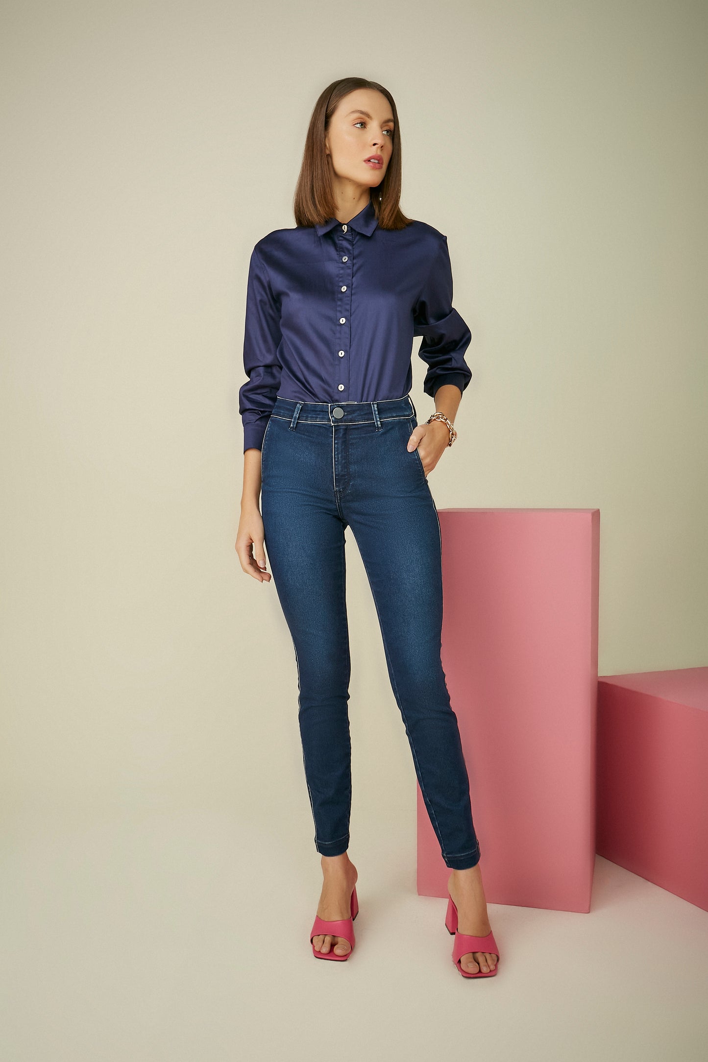 camisa algodão manga longa com pregas