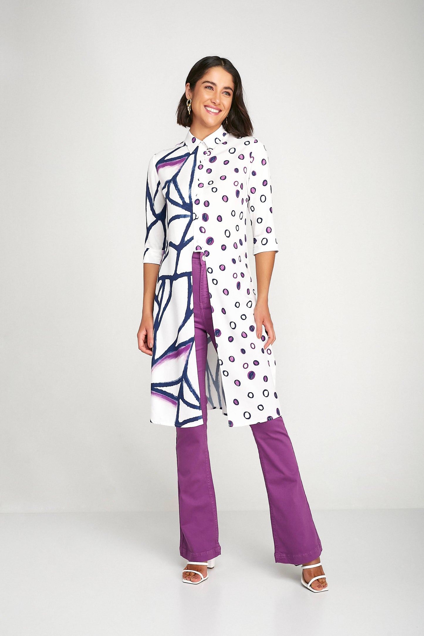 camisa viscose manga 3/4 estampada