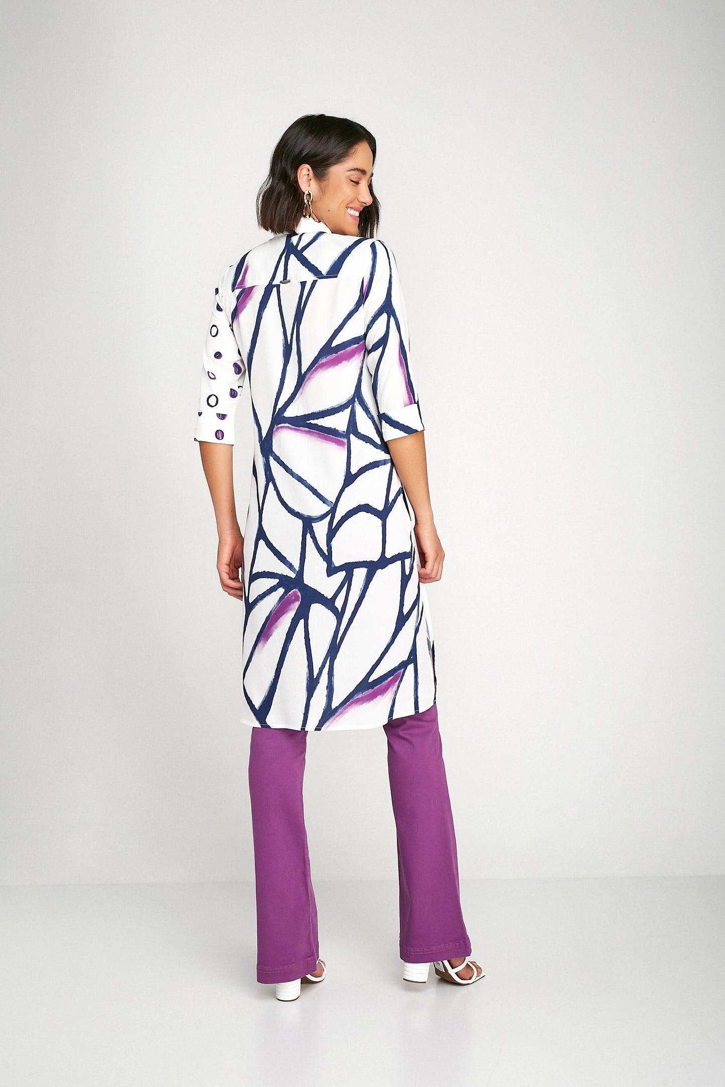 camisa viscose manga 3/4 estampada